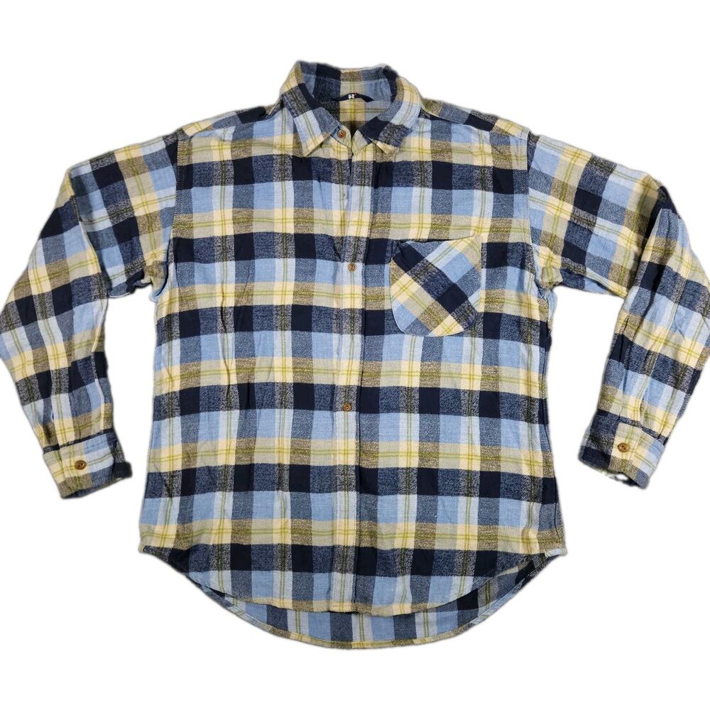 45R 45rpm India Line Plaid Flannel Shirt Size 6 Medium Mens 100% Cotton Japan